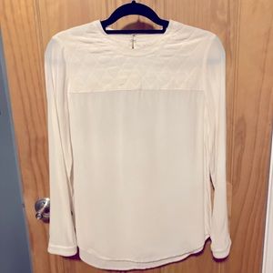 Madewell Cream Silk blouse with Cotton Quilted Trim